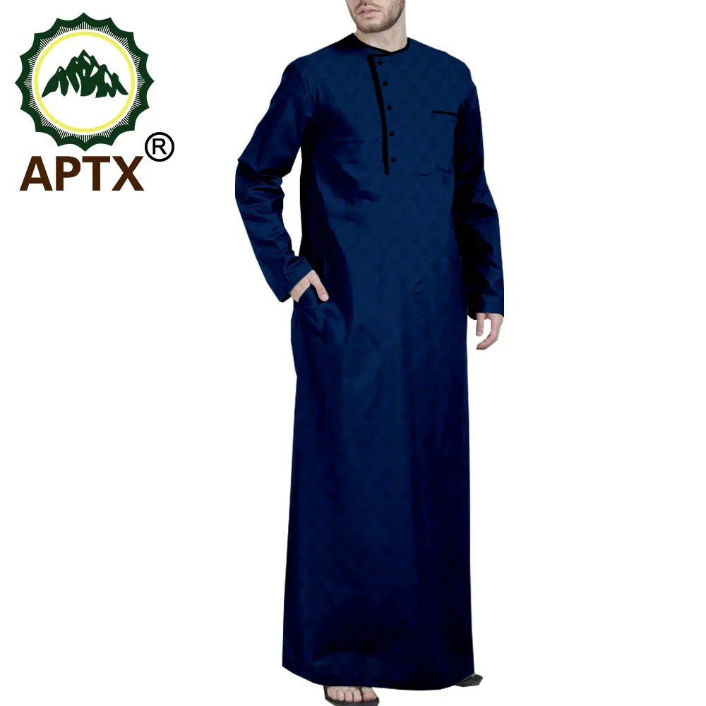 African Middle East Arabic Long Robes Vintage Muslim Kaftan Abayas Men Leisure Buttons Long Sleeve O Neck Jubba Thobe T2014005