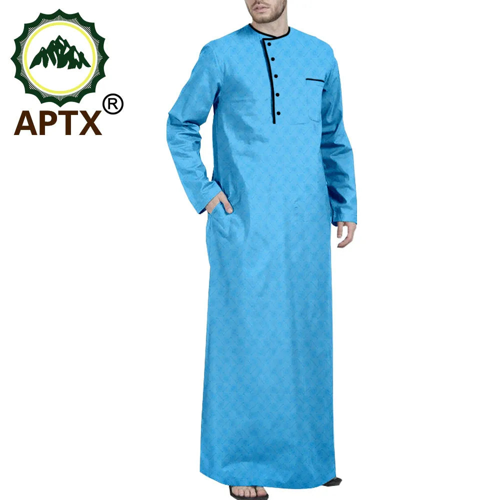 African Middle East Arabic Long Robes Vintage Muslim Kaftan Abayas Men Leisure Buttons Long Sleeve O Neck Jubba Thobe T2014005