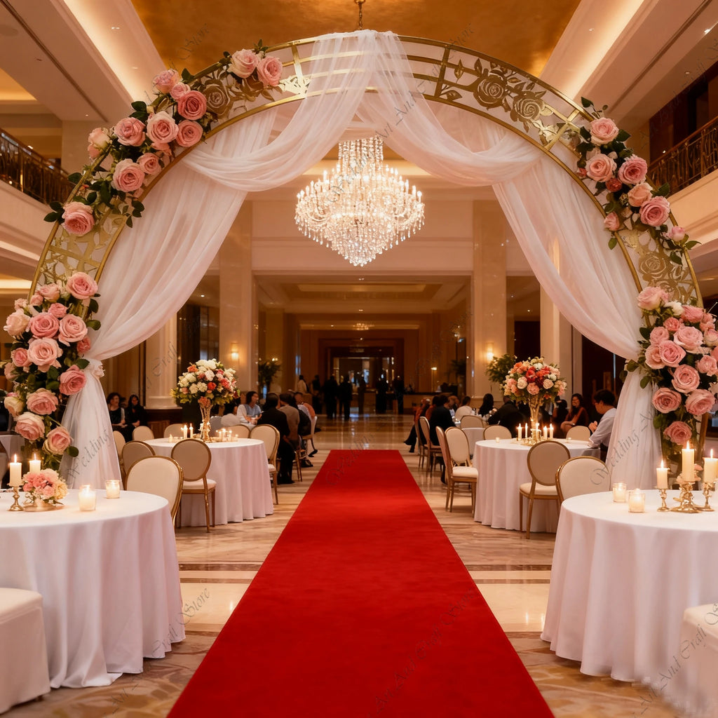 1pcs f30 83in Golden Stainless Steel Crescent Half Moon Wedding Arch Party Stage Backdrop Flower Stand Ballon Arch hh332