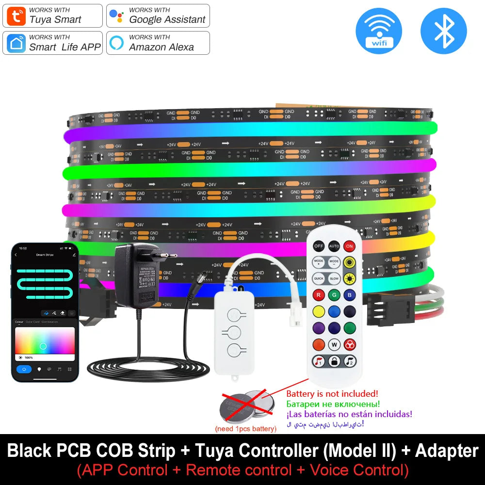 1-10M Addressable COB LED Strip Light 12V 24V WS2811 Full Dream Color Tape RGBIC LED Ribbon Pixel SPI Strip Colorful Room Decor