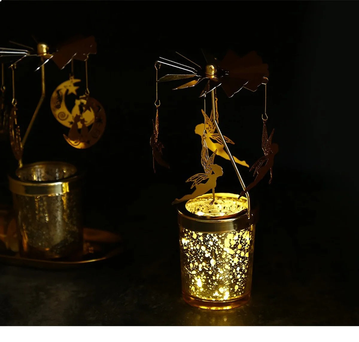 Gold Metal Rotating Tealight Candle Holder for Table Design Candlesticks‌ - Elegant Dining Room Decor, Unique Centerpiece