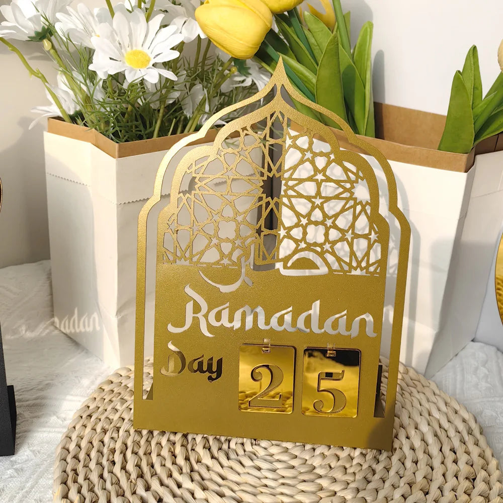 Ramadan Countdown Advent Calendar with Rotatable Wheel Eid Mubarak Table Ornament Islamic 2025 Muslim Party Decoration Kids Gift