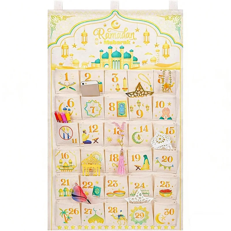 Ramadan 30-Day Advent Calendar for Muslim Islamic Kid Boy Girl Kareem Eid al-Fitr Wall Hanging Home Decoration