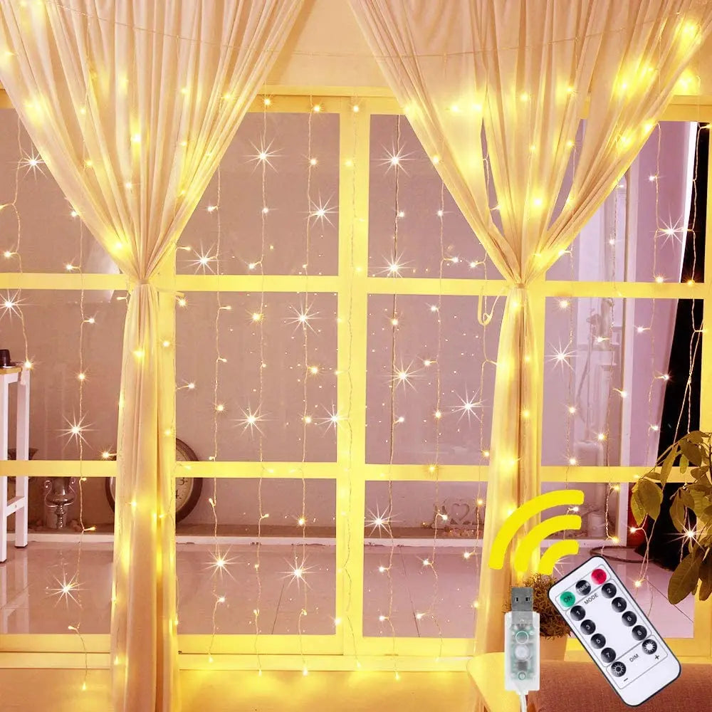 Width 3M LED Garland Curtain Lights 8 Mode Remote Control Fairy Light String Wedding Christmas Decor for Home Ramadan Festival