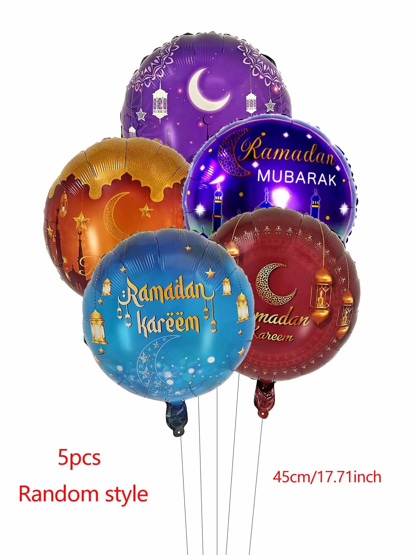 5pcs 18inch Round Ramadan Kareem Foil Balloons Eid al-Fitr Helium Balloons Ramadan Mubarak Eid Mubarak Decorations