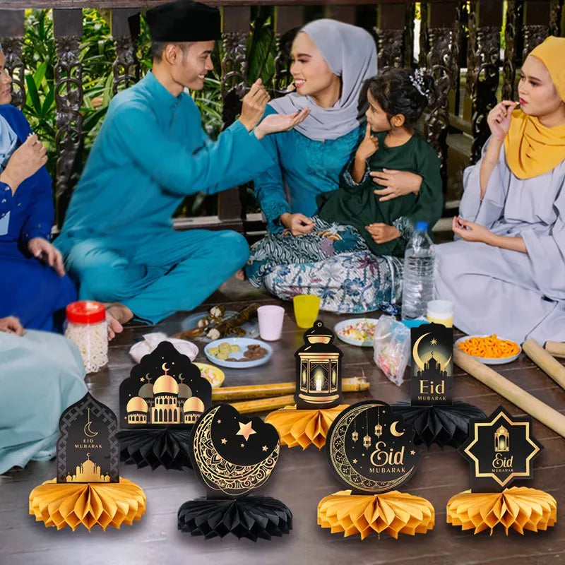 Eid Mubarak Honeycomb Desktop Decor Ramadan Decor 2025 Paper Eid Ornaments Ramadan Kareem Islamic Muslim Party Eid Al Adha Gifts