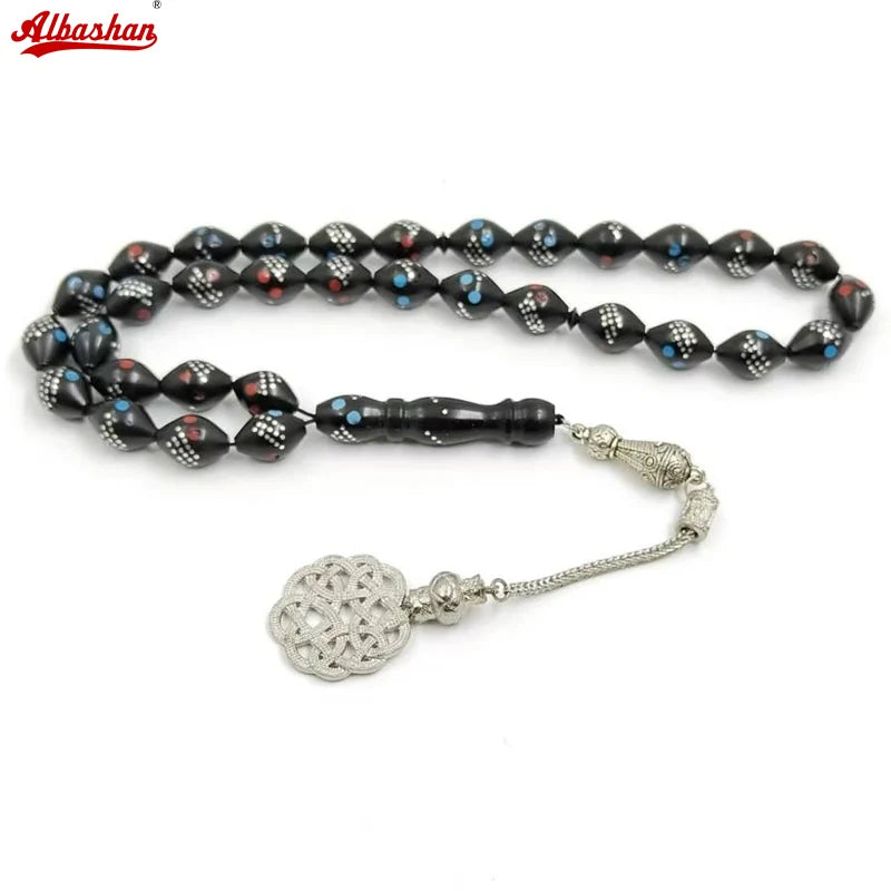 Tasbih Natural kuka Wood Inlaid metal muslim Misbaha prayer beads handmade subha islamic Rosary bead arabic fashion