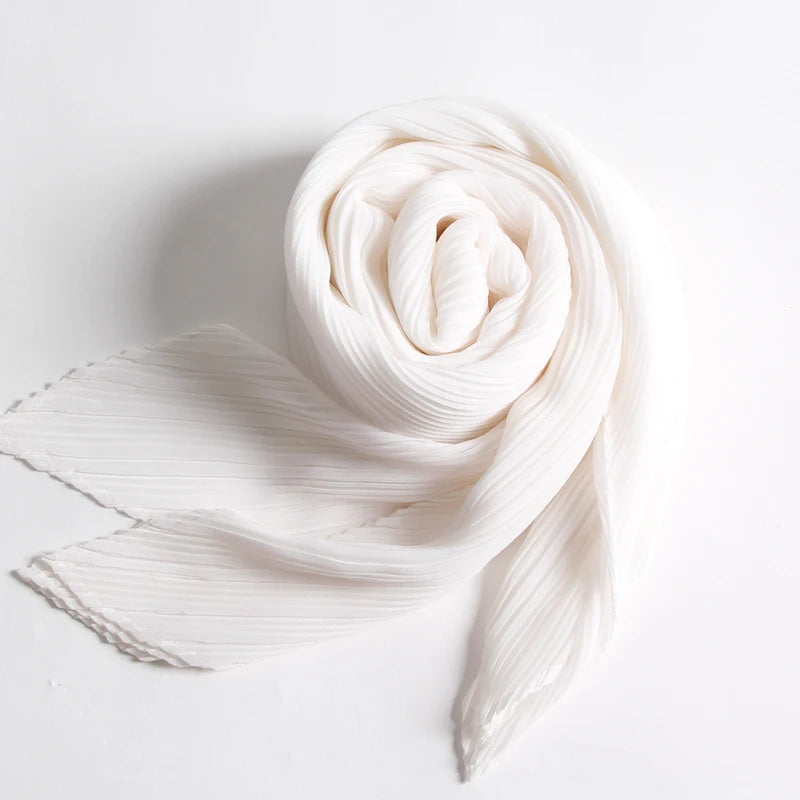 Miyake Pleated Scarf Wide Long Silk 2025 Cape Women Windscreen Shawl Shoulder Designer Korean Scarf Hijabs For Woman