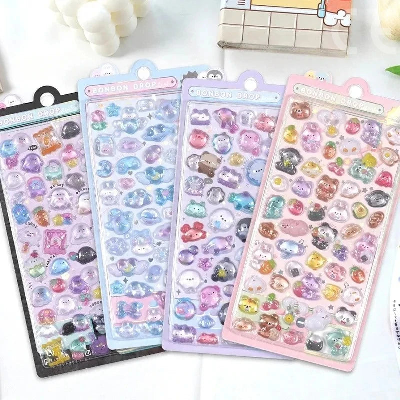 3D Embossed Diamond Stickers Exquisite Cartoon Animals Festival Party Stickers Craft Decals Scrapbooking Decoration Products