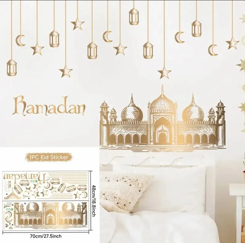 Eid Mubarak Window Stickers Kareem Ramadan Decoration 2025 For Home Islamic Muslim Party Decor Mubarak Ramadan Wall Sticker Gift