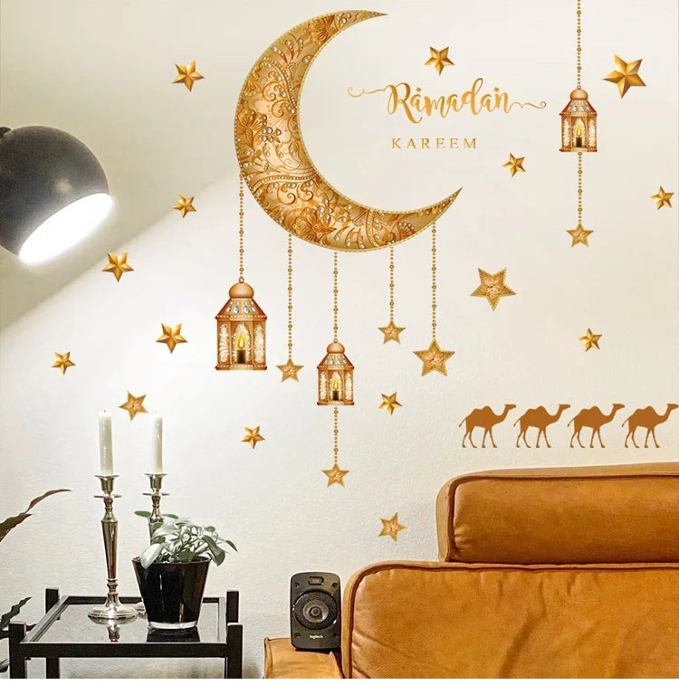 Eid Mubarak Window Stickers Ramadan Decorations for Home Islamic Muslim Party Decor Eid Al Adha Diy Wall Stickers Ramadan Kareem
