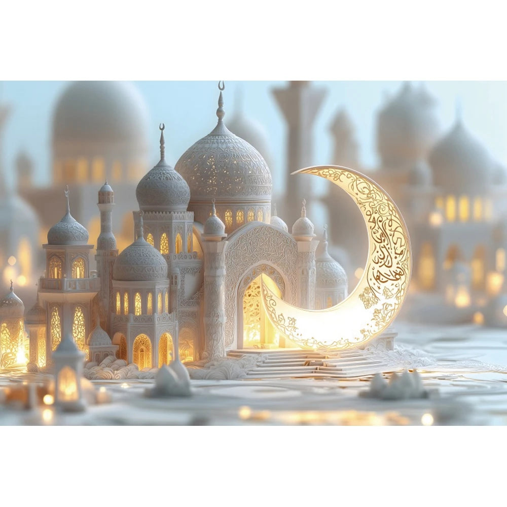 2026 Eid Mubarak Backdrop Islamic Mosque Ramadan Aladdin Moroccan Golden Moon Muslim Kareem Al Fitr Festival Photo Background