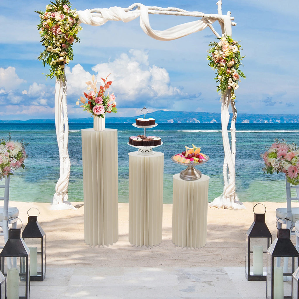 3pcs/2pcs Foldable Cardboard Centerpiece Display Cylinder Flowers Stand Columns Display for Wedding Party Garden Decoration