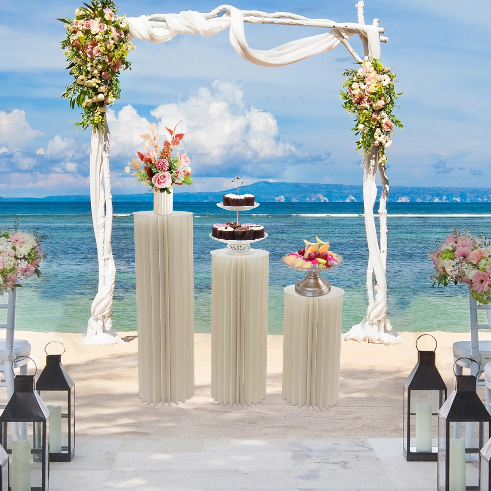 3pcs/2pcs Foldable Cardboard Centerpiece Display Cylinder Flowers Stand Columns Display for Wedding Party Garden Decoration