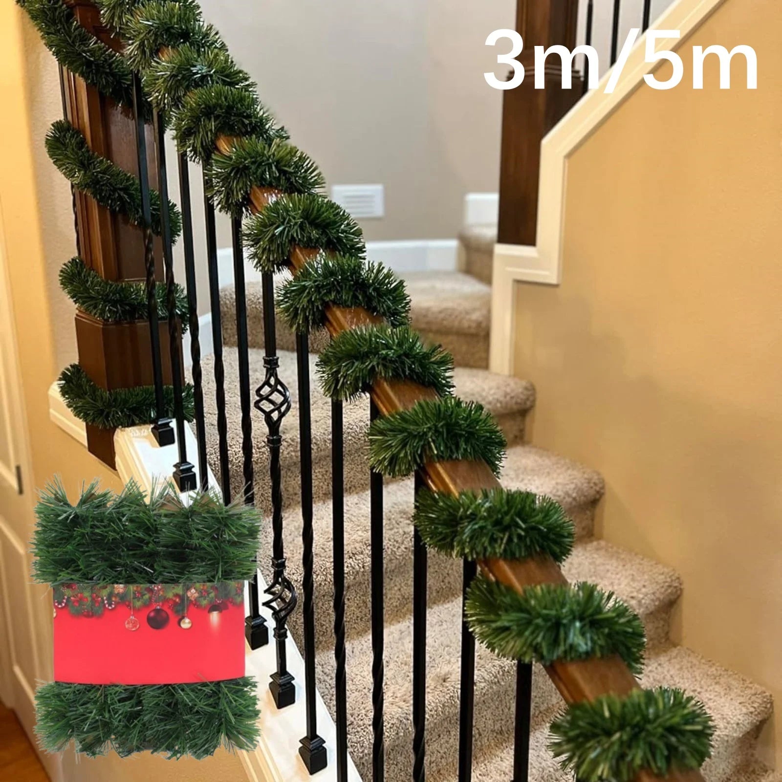 3/5M Handmade Christmas Strips Artificial Cedar Needles Green Seasonal Garland For Christmas TV Cabinet Winter Holiday Decor
