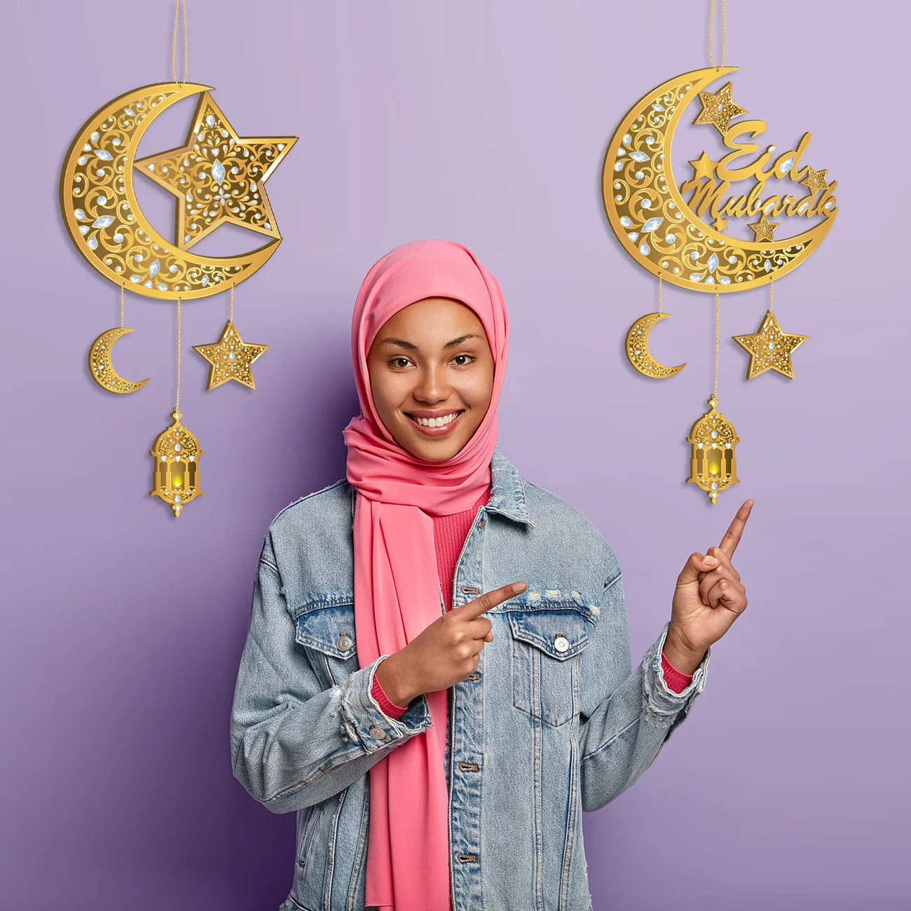 Eid Ramadan Mubarak Decoration Hanging Sign Moon Star Ramadan Door Sign Muslim Islamic Ramadan Eid Door Wall Sign for Eid Mubuar