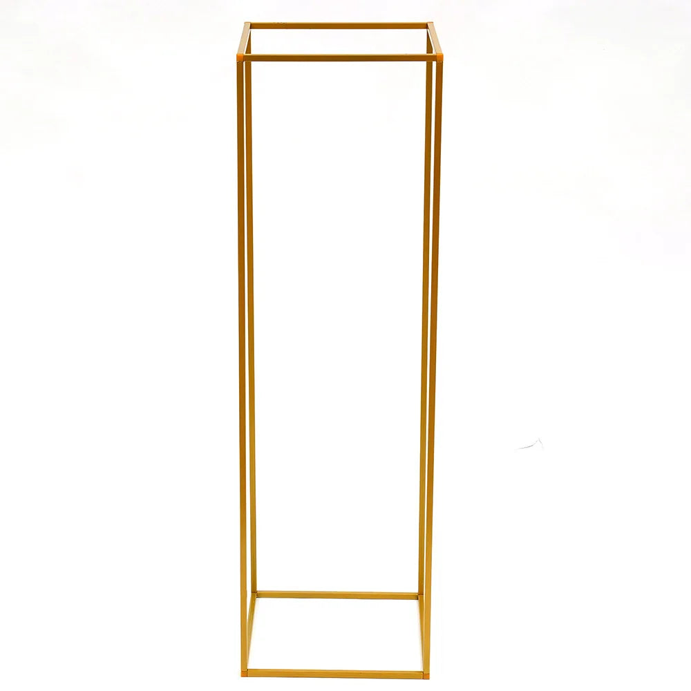 2Pcs Tabletop Flower Stands Metal Square Floral Decor Vase Floor Column Holder Gold Display Rack Road Guide for Wedding Party