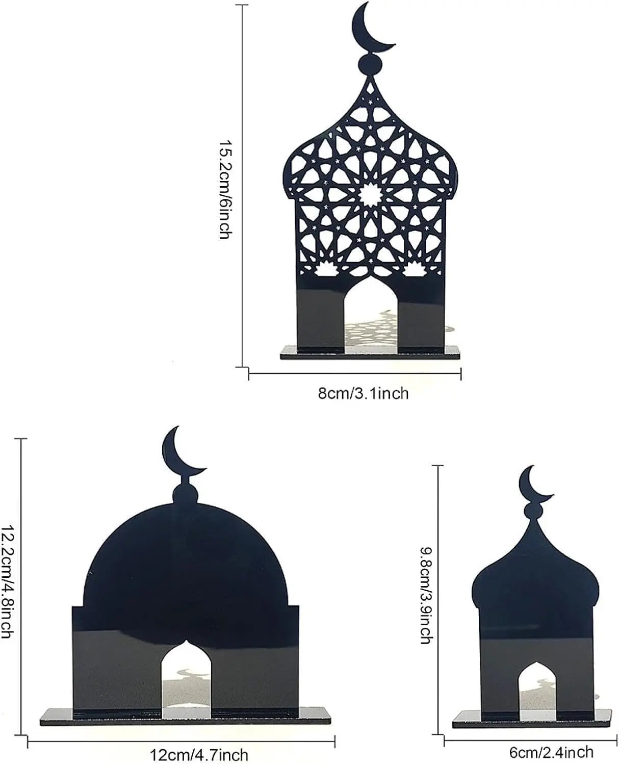 3pcs Eid Mubarak Table Sign Acrylic Ramadan Desktop Ornament Decorative Acrylic Table Ornament for Eid Mubarak Home Party Supply