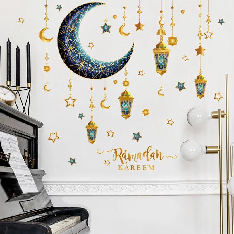Eid Mubarak Wall Stickers Kareem Ramadan Decoration 2024 For Home Islamic Muslim Party Decor Mubarak Ramadan Window Sticker Gift