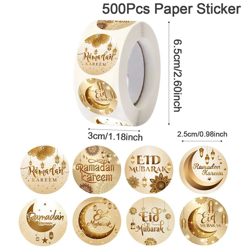 500pcs Eid Mubarak Stickers Gold Labels for Home 2025 Ramadan Kareem Islam Muslim Party Eid Al Adha Gifts Ramadan Mubarak