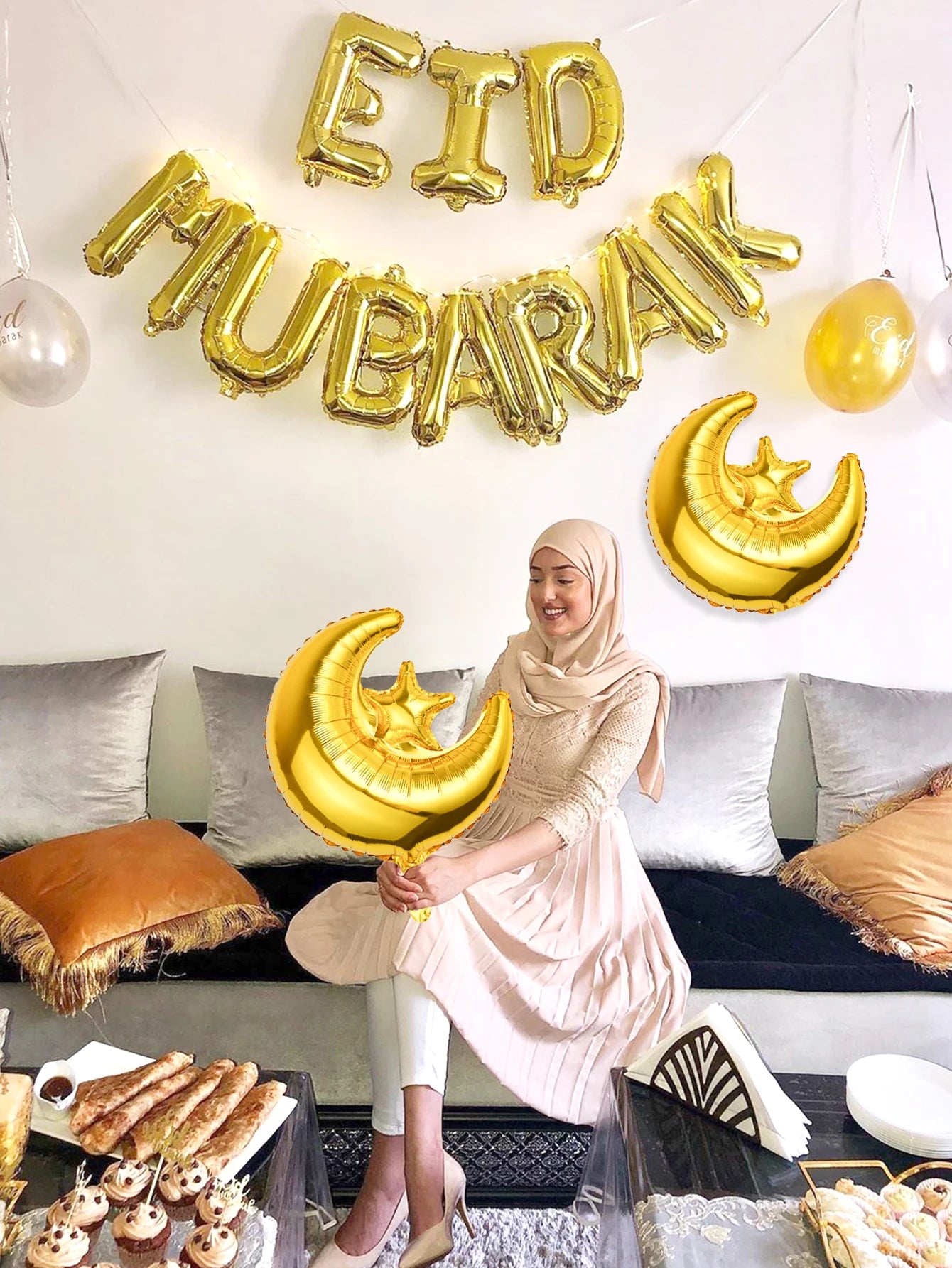 12pcs/set Ramadan Balloon Banner Kit, suitable for Eid decorations, Ramadan Kareem, Eid Mubarak, and Eid parties.