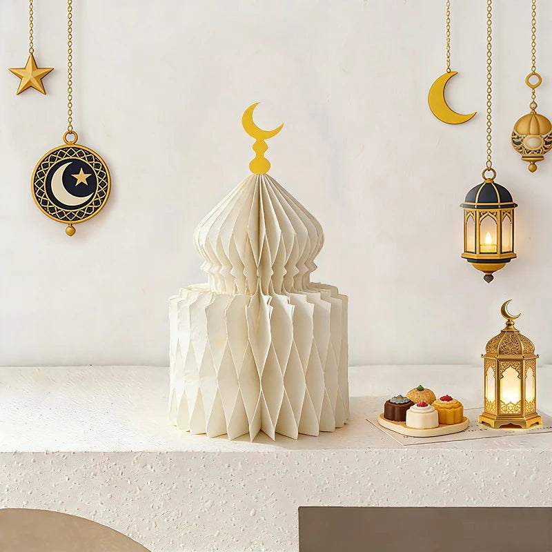 Ramadan Paper Art Desktop Decoration Castle Decoration 3d Honeycomb Castle Eid Al Fitr Party Stars Castle Party Products Gifts