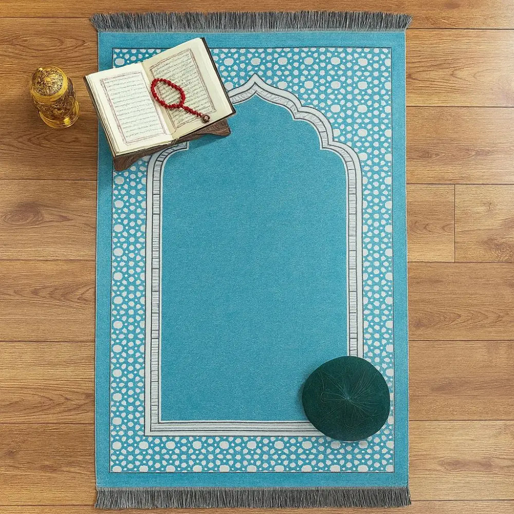 Printed Floor Mat 70x110cm Muslim Prayer Rug Non-slip Foldable Islamic Prayer Mat Rectangle Ethnic Style Janamaz Sajadah Eid