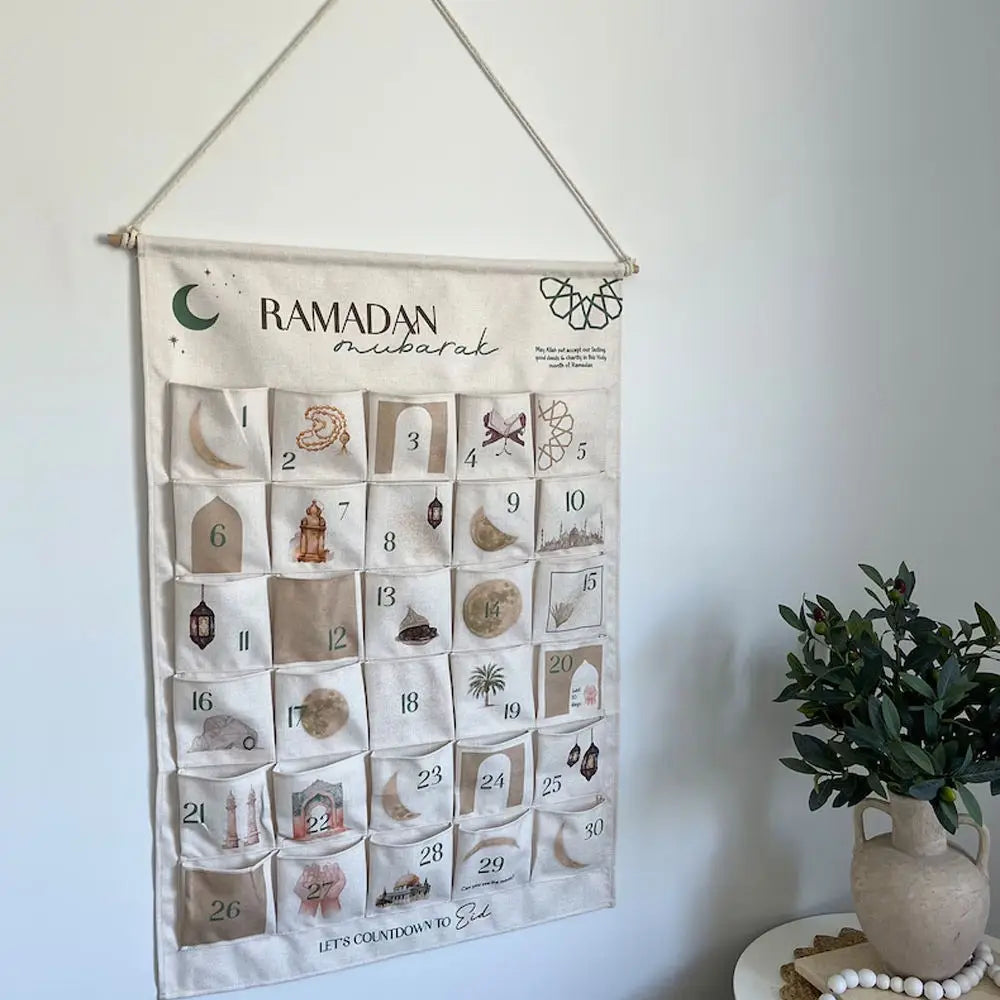 Ramadan Advent Calendar for Muslim Islamic Kid Kareem Wall Hanging Home Decoration 30 Day Countdown Calendar Eid Ornament