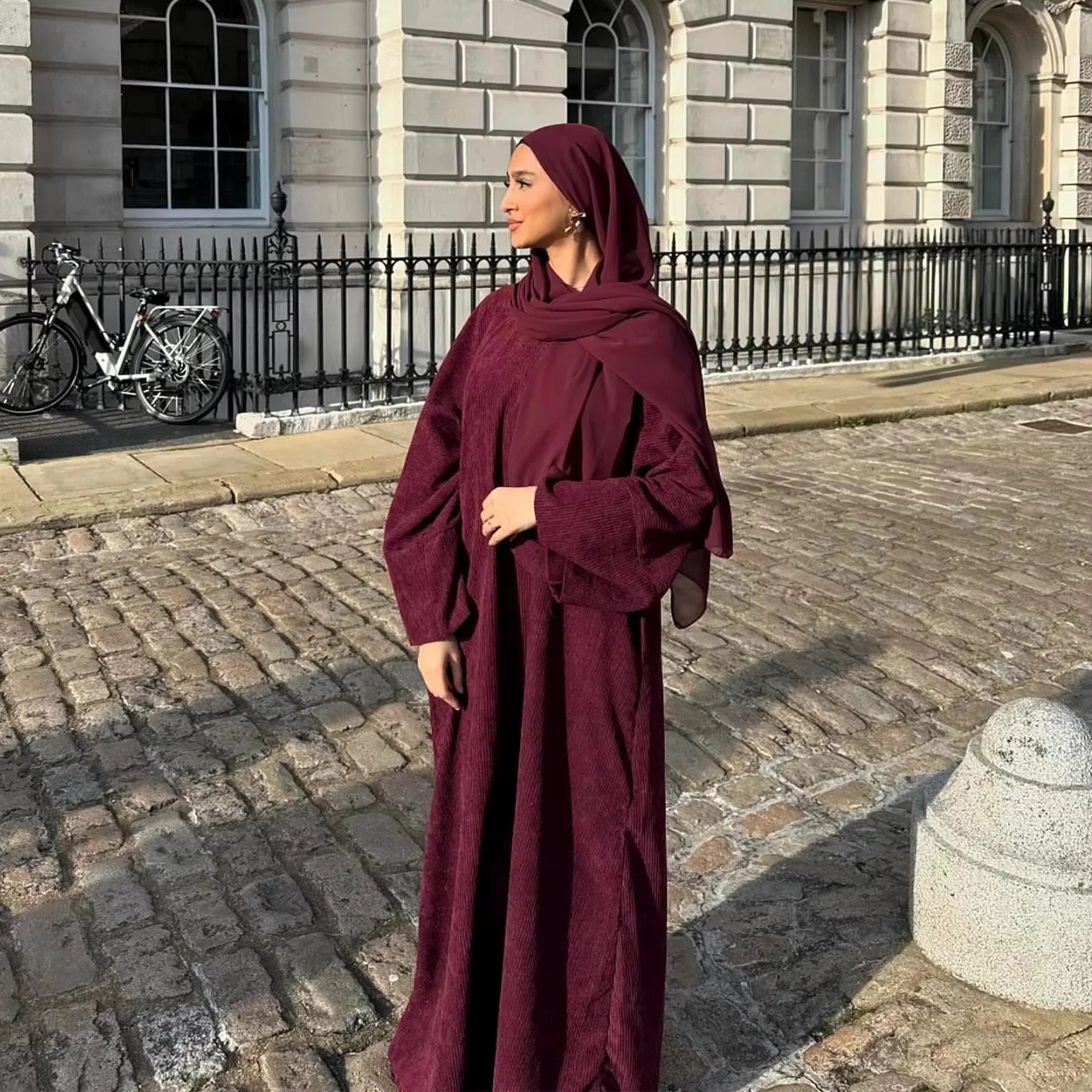 Closed Casual Corduroy Winter Abaya for Muslim Women – Eid 2025 Moroccan Kaftan Caftan Modest Dress