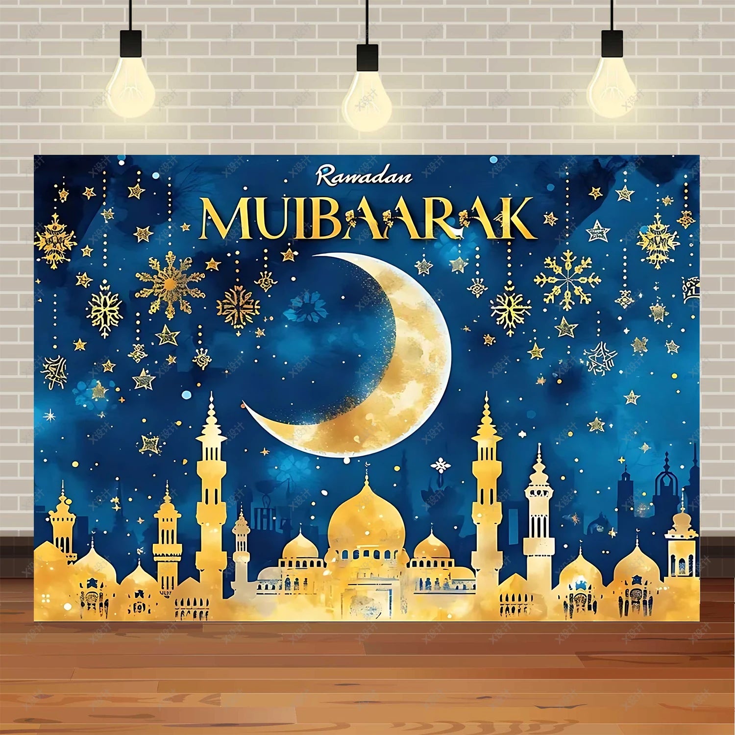 Ramadan Mubarak banner background, celebrating Eid al Fitr Islamic Muslim evening party decoration banner shooting background