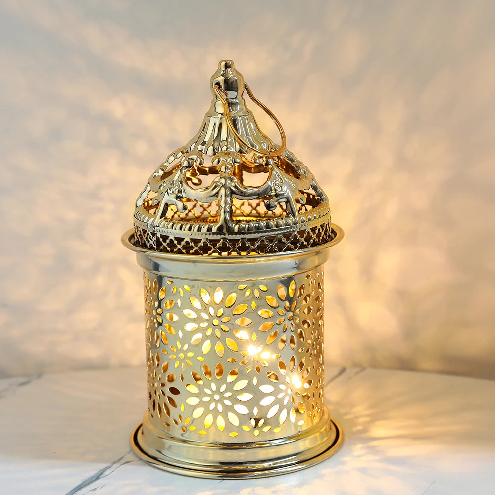 Gold Metal Lantern Lights Fancy Dome Ramadan Decoration Lamp With Music Eid Mubarak Home Decors Islamic Muslim Gifts Eid al-Fitr