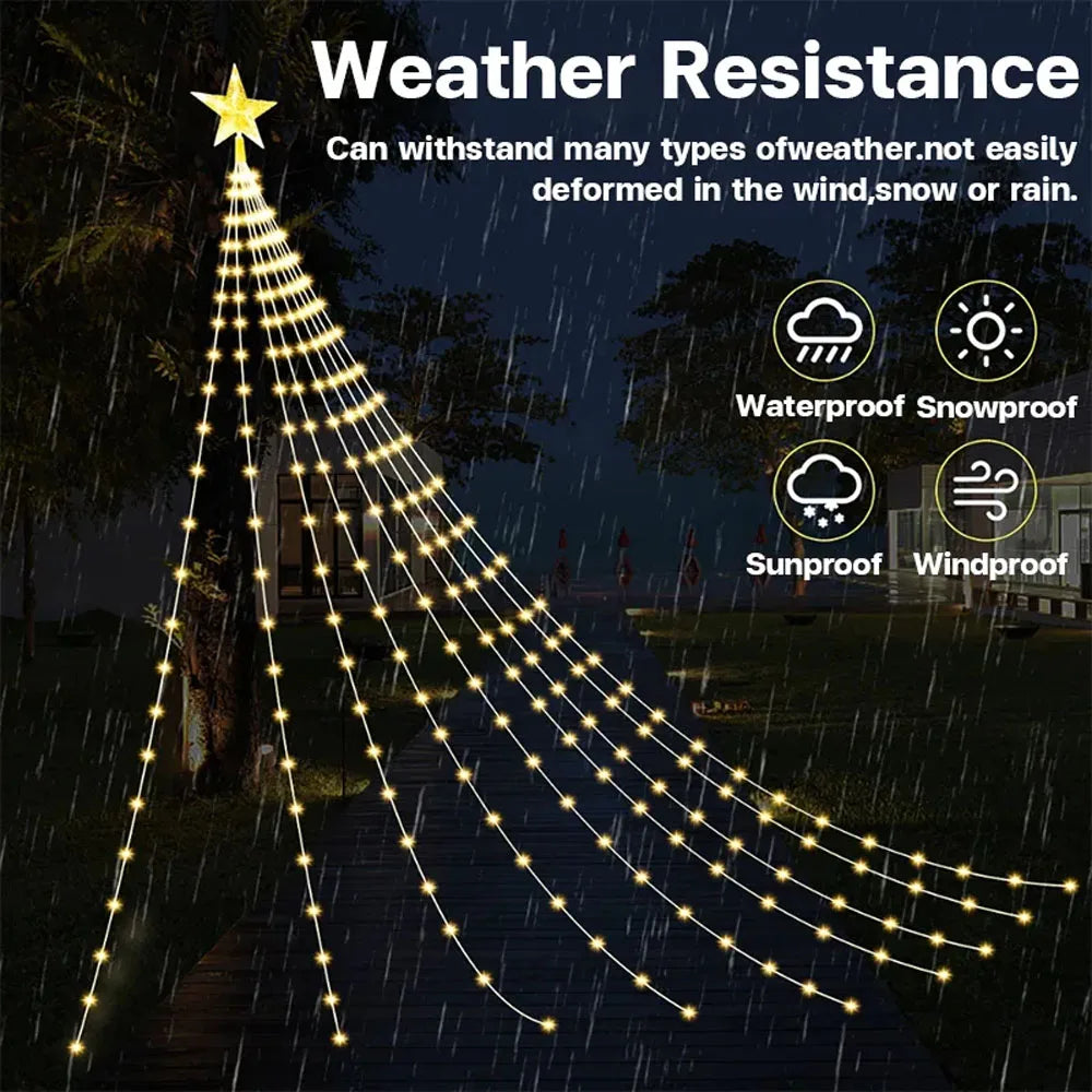 USB 1.8m/5.9ft 400LEDs Christmas Tree String Lights with Star Color Changing Indoor Decor Waterfall Lights for Party Home Decor
