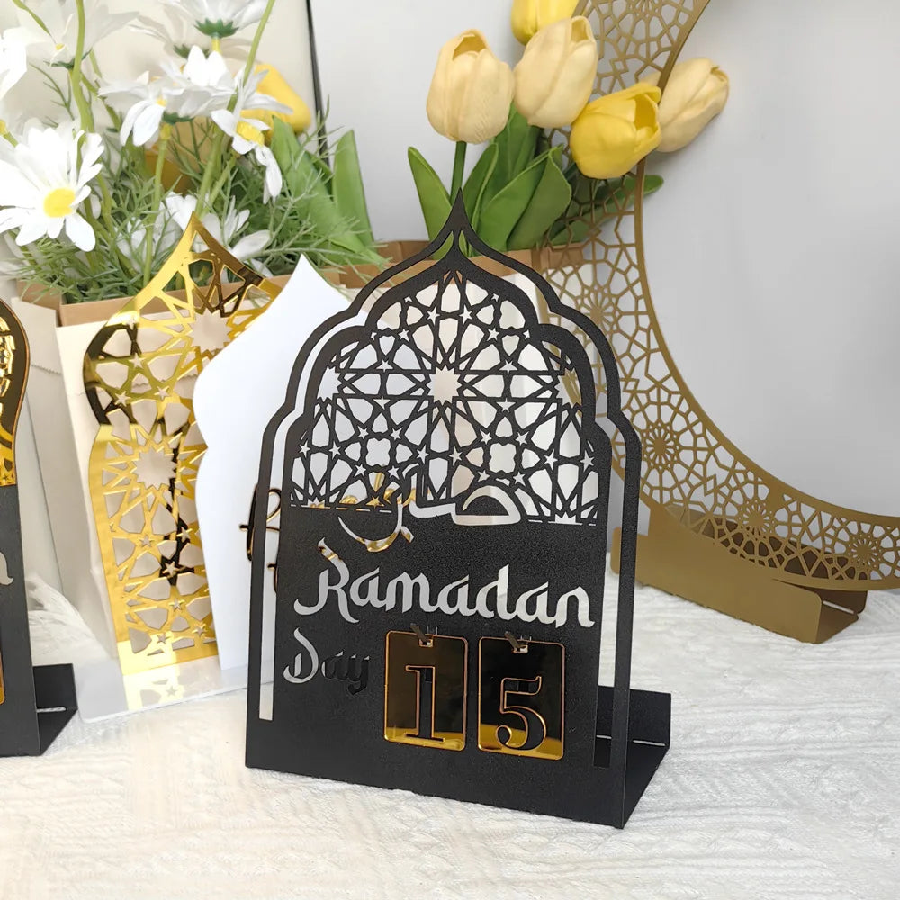 Ramadan Countdown Advent Calendar with Rotatable Wheel Eid Mubarak Table Ornament Islamic 2025 Muslim Party Decoration Kids Gift
