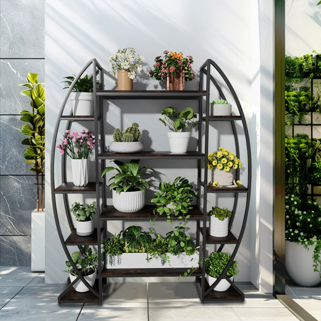 Half-Moon Shape Plant Stand Industrial Bookshelf Storage Shelf Multilayer Garden Flower Rack