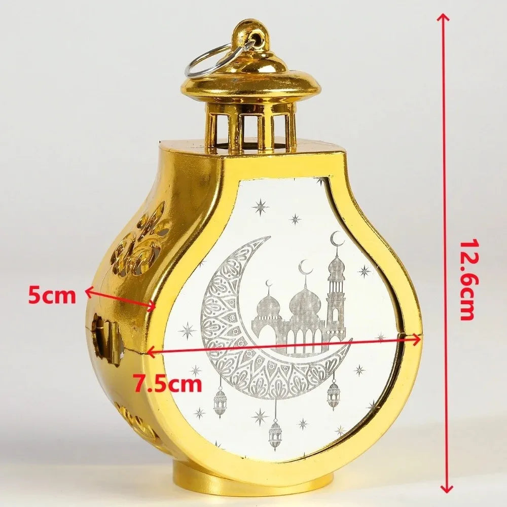 Eid Mubarak Moon Ramadan Decoration LED Lantern Plastic Handheld Moon Lantern Castle Lights Islamic Party Decoration