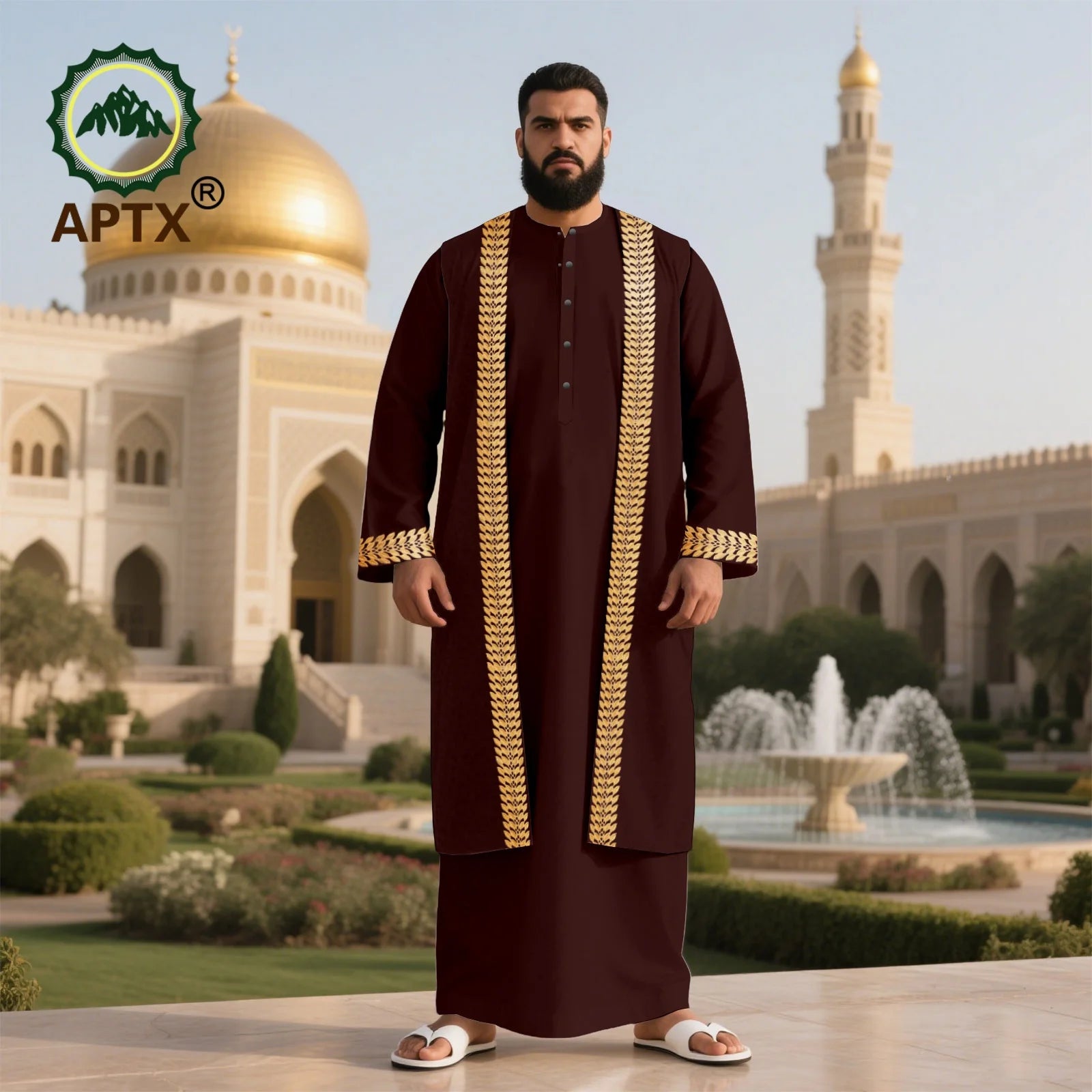 Men's Long Islamic Jubba Thobe Robe with African Embroidery Fashionable Muslim Clothing Modern Prayer Eid Robe for Men