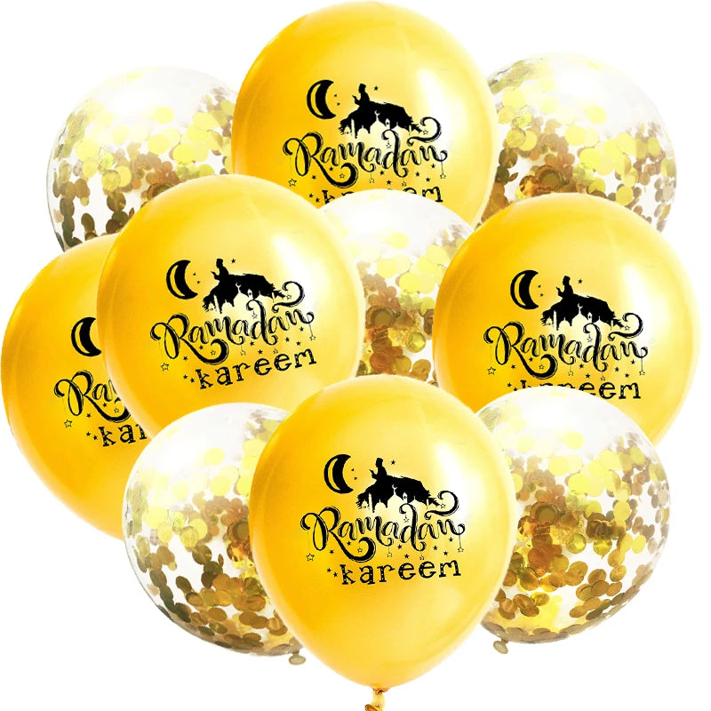 10Pcs Eid Mubarak Latex Balloon Ramadan Kareem Decoration Air Globos Ramadan Mubarak Muslim Islamic Festival Party Supplies 2024