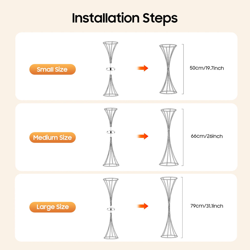 3PCS Hourglass-Shaped Golden Vase, Metal Wedding Centerpieces Vase, Flower Road Lead Stand for Table Wedding Party Banquet