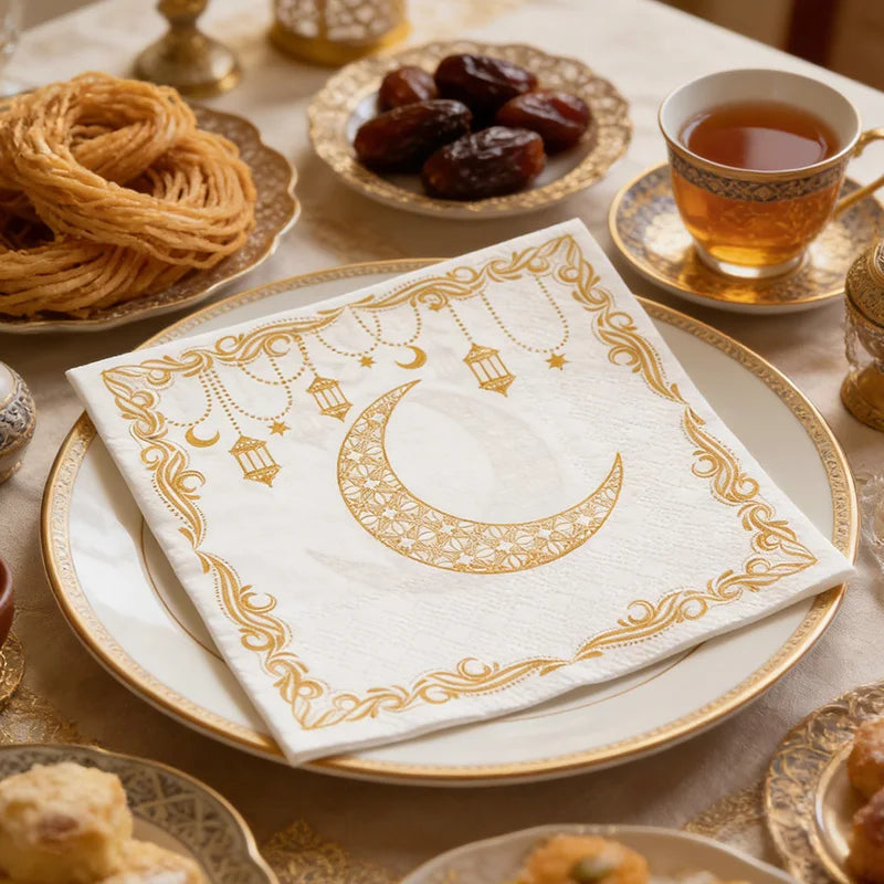 20Pcs Ramadan Paper Napkins Gold Moon Star Disposable Paper Tissues 2026 Muslim Islamic Eid Party Home Table Decoration Supplies