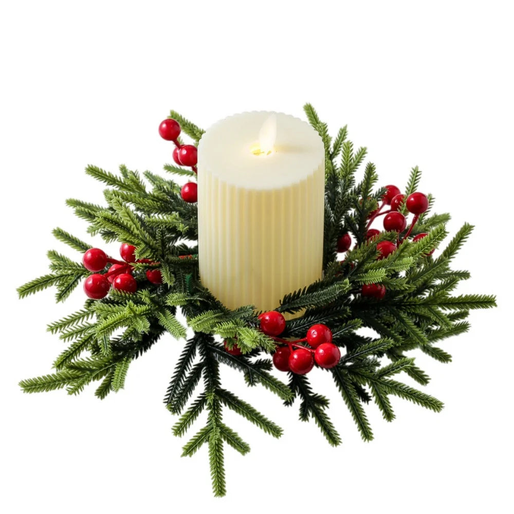 Red Berry Wreath Classic Candle Holder Decorative Ring Festive Pinecone Decoration For Table Decor Holiday Gathering Christmas