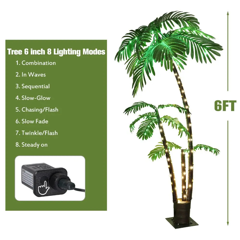 6ft Lighted Palm Tree LED Artificial Palm Tree for Tiki Bar Christmas Decoration