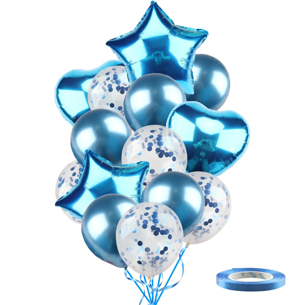 Heart Star Balloon Metallic Balloons 14pcs Gold Red Blue Pink Confetti Baloon Set For Happy Birthday Baby Shower Wedding Globos