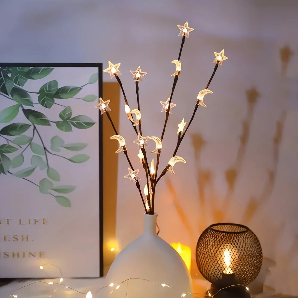 1PCS 20LED Star Moon Branch Light,powered By 2AA Batteries(excl),used for Wedding,indoor,courtyard,party and Ramadan Decoration