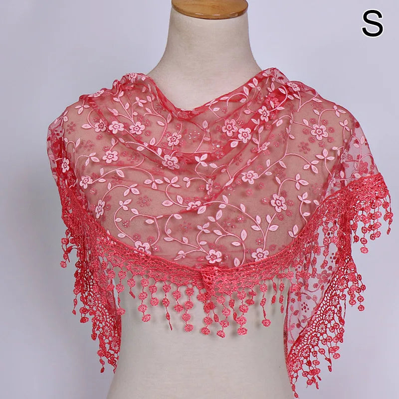 Women Lace Scarf for Church Tassel Triangle Scarf Sheer Floral Scarves Church Prayer Shawl Spanish Mantilla Lace Bufanda Mujer