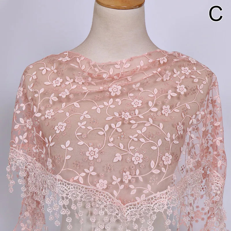Women Lace Scarf for Church Tassel Triangle Scarf Sheer Floral Scarves Church Prayer Shawl Spanish Mantilla Lace Bufanda Mujer