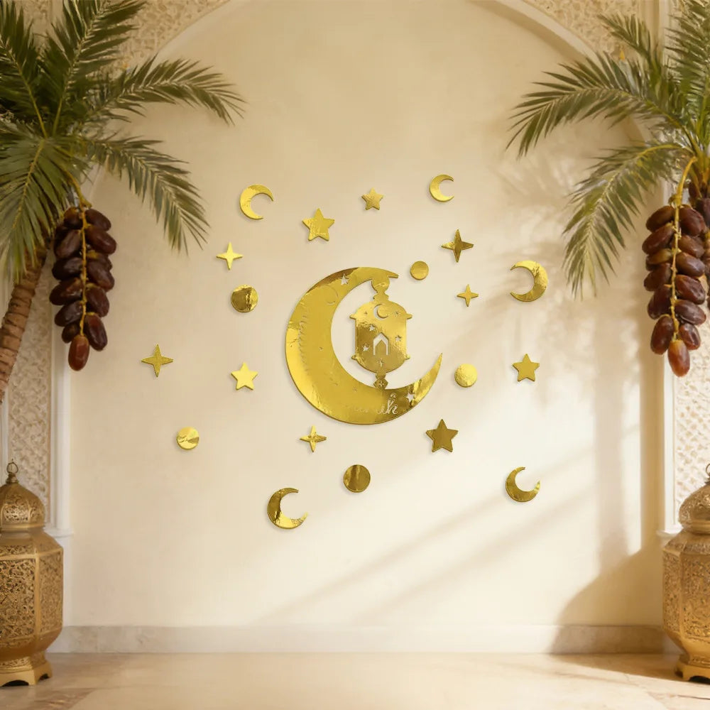 Ramadan Eid Moon Festival Party Decor - Gold Hollow - Star Crescent Letter Wall & Window Stickers