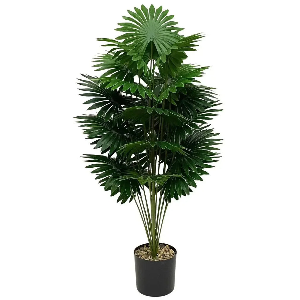 24-Leaves 31.5 Inch Artificial Fan-Leaf Sunflower Palm Tree – Large Fake Decorative Plant