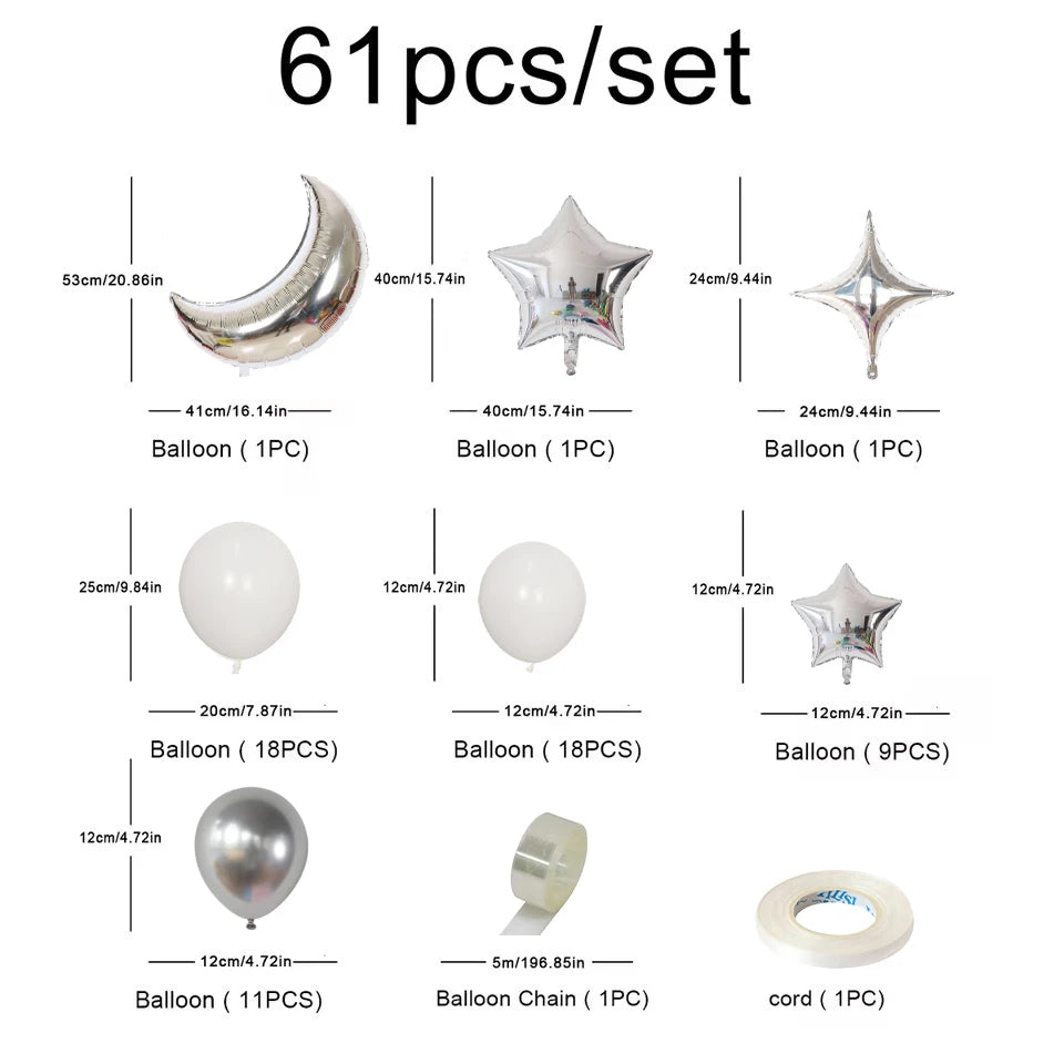 62 Pcs Moon Cloud Star Balloon Set For Birthday Gift Children's Toys Decorate Eid Party Supplies