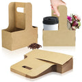 15 Count 2-Cup Disposable Drink Carrier - Brown Kraft Paperboard Holder w/Handle for Hot/Cold Drinks, Coffee, Food Delivery
