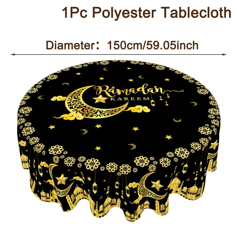 Eid Mubarak Tablecloth Round Table Cover for Home Dinning Islamic Muslim Party Supplies Ramadan Decoration 2026 Eid Al Adha Gift